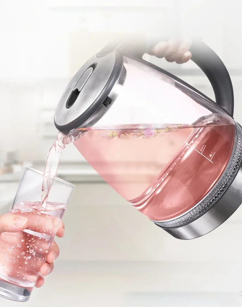 Bouilloire électrique en verre de 2 L - Théière sans fil en borosilicate avec base chauffante, chauffe-eau, indicateur LED, arrêt automatique
