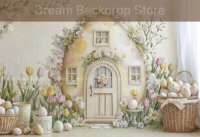 Printemps pâques fond photographie mignon lapin carotte lapin oeuf maison toile de fond décor pour enfants anniversaire gâteau Smash Photo Studio