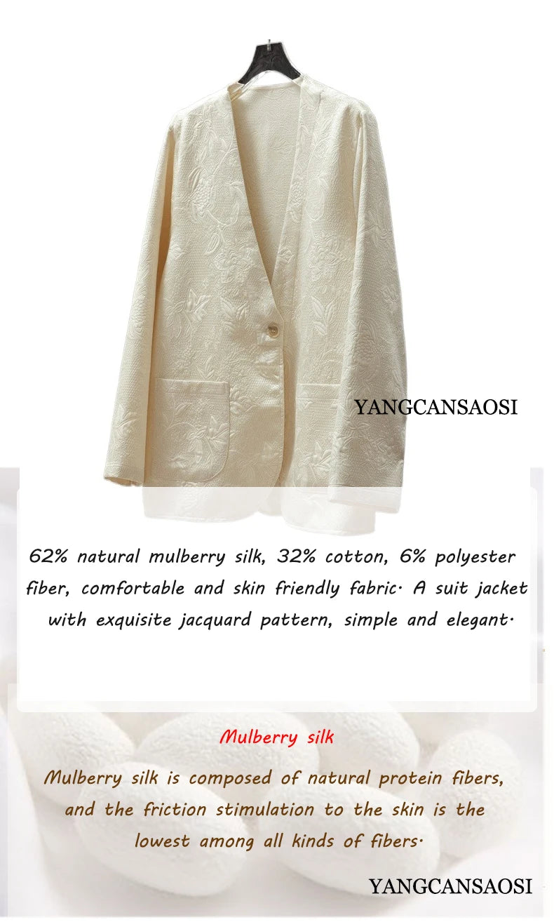 2025 femmes mode printemps nouveau Style Texture entrelacée couronne crêpe col en v à manches longues ample lait blanc manteau costume