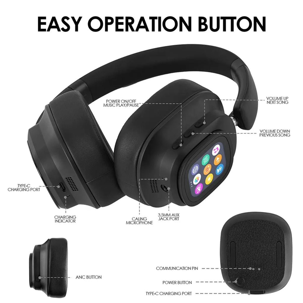 -ANC930Plus casque antibruit actif casque sans fil hybride avec écran LED à commande tactile multi-magnétique