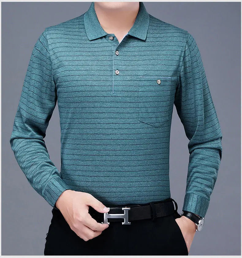 Polos rayés à manches longues pour hommes, Streetwear décontracté, Vêtements d'affaires, Mode coréenne, Polyvalent, Nouveau, Automne, Printemps