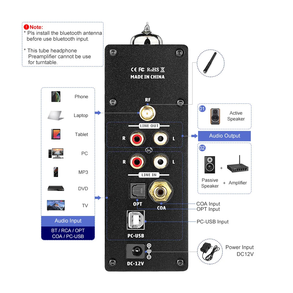 AIYIMA-Amplificateur à Tube Audio T8, Préamplificateur Bluetooth, Décodeur HIFI, Sauna, Téléphone, Ampli, Radiateur USB, Entrée Coaxiale Optique RCA