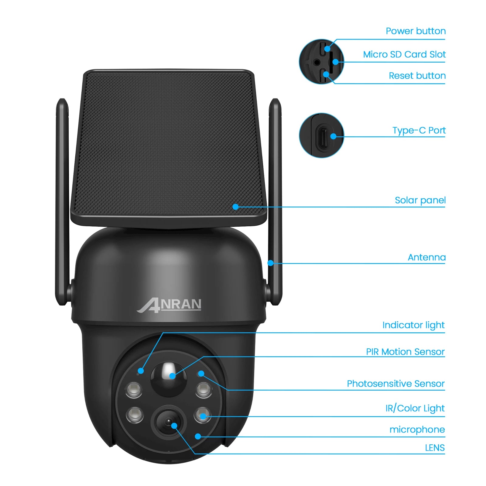 ANRAN caméra solaire 1/2 pièces 3/5MP extérieur 2.4G Wifi caméra de sécurité batterie caméras Protection de Surveillance à domicile PIR détection humaine