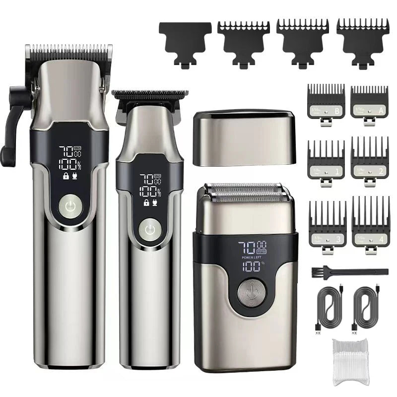 3 pièces en un ensemble professionnel électrique tondeuses à cheveux Kit tondeuse à cheveux Rechargeable hommes rasoir USB charge Machine de coupe de cheveux