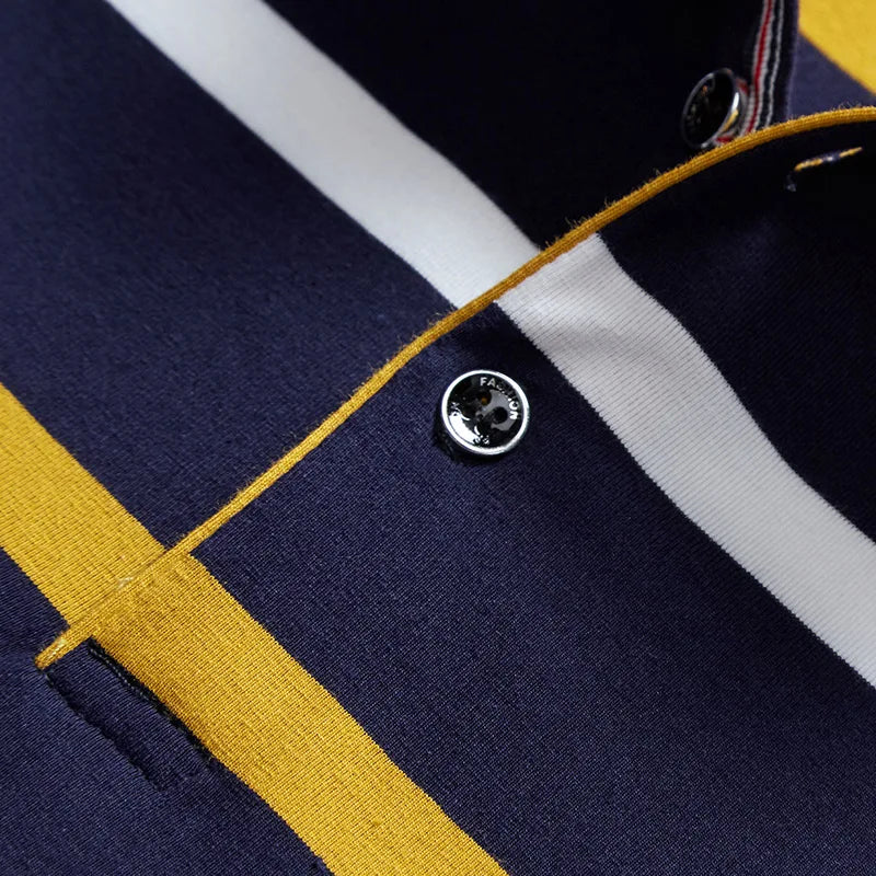 Polo à manches longues brodé en coton pour hommes, t-shirt à rayures, mode décontractée, t-shirt d'affaires, printemps, automne