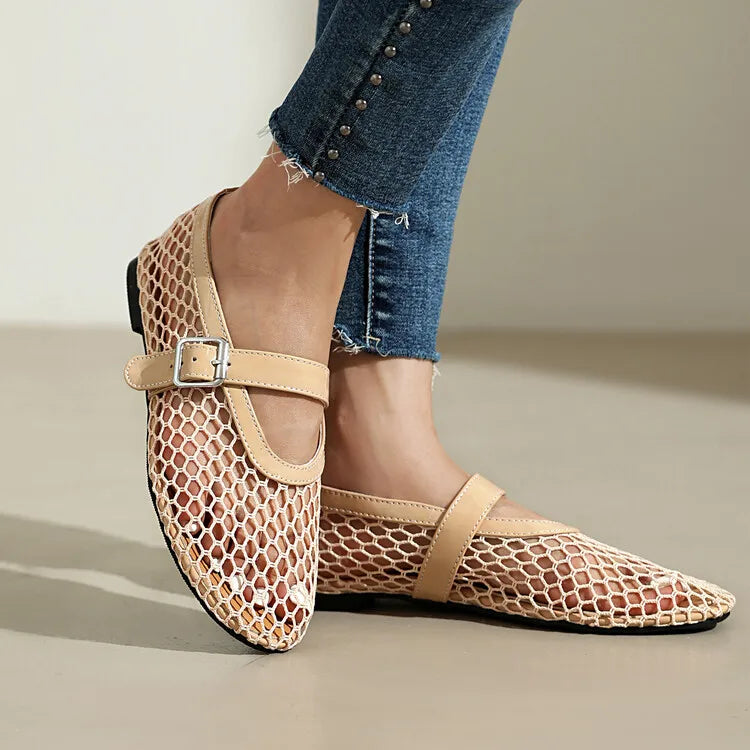 LeShion de Chanmeb marque maille Net ballerines chaussures pour femmes sangle boucle respirant Cool printemps été INS ballerine chaussures 43