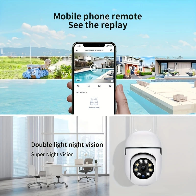 Caméra de sécurité WiFi intérieure/extérieure sans fil 1080P HD, 2 pièces, Vision nocturne couleur, Audio bidirectionnel, 360 °   Panoramique/inclinaison/Zoom, Mo