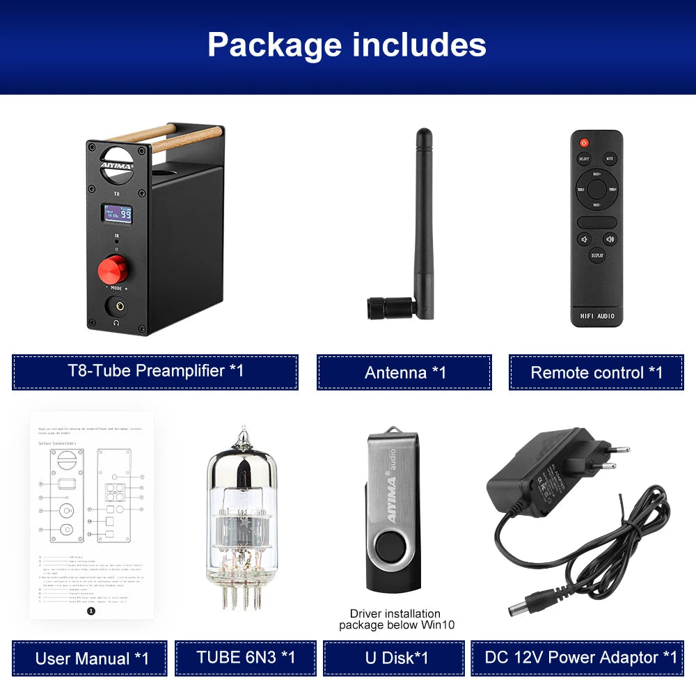 AIYIMA-Amplificateur à Tube Audio T8, Préamplificateur Bluetooth, Décodeur HIFI, Sauna, Téléphone, Ampli, Radiateur USB, Entrée Coaxiale Optique RCA