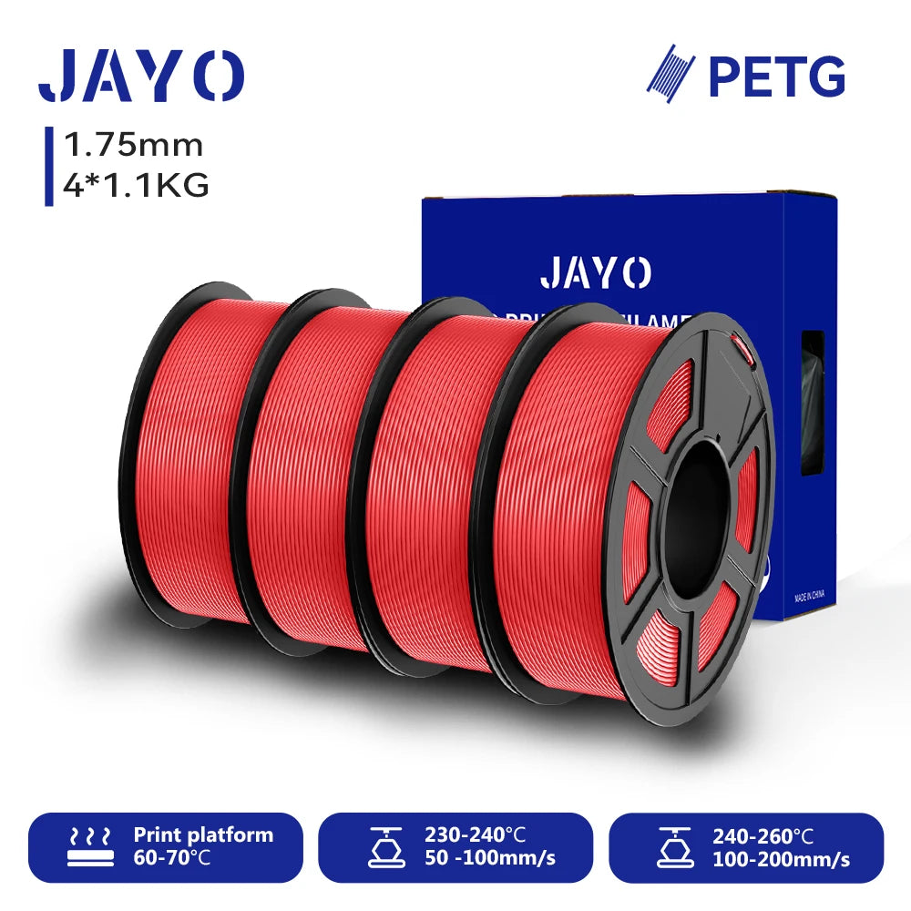 JAYO-Filament PETG pour imprimante 3D FDM, matériel d'impression 3D soigneusement enroulé, 2 rouleaux, 1.75mm, 2.2kg par ensemble