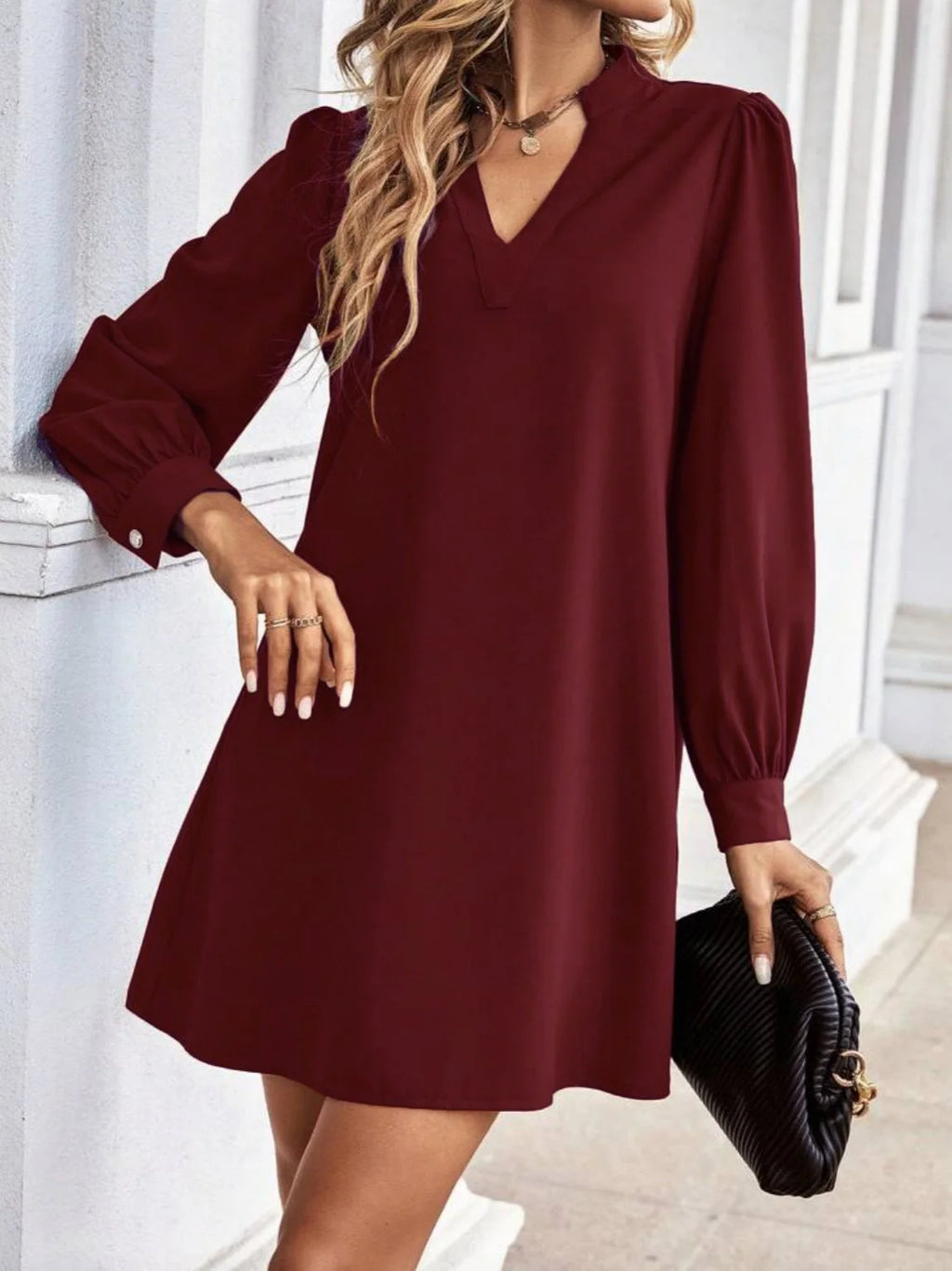 Bureau dame chemise Style robes femmes col en v à manches longues Mini robe printemps automne couleur unie vêtements de travail