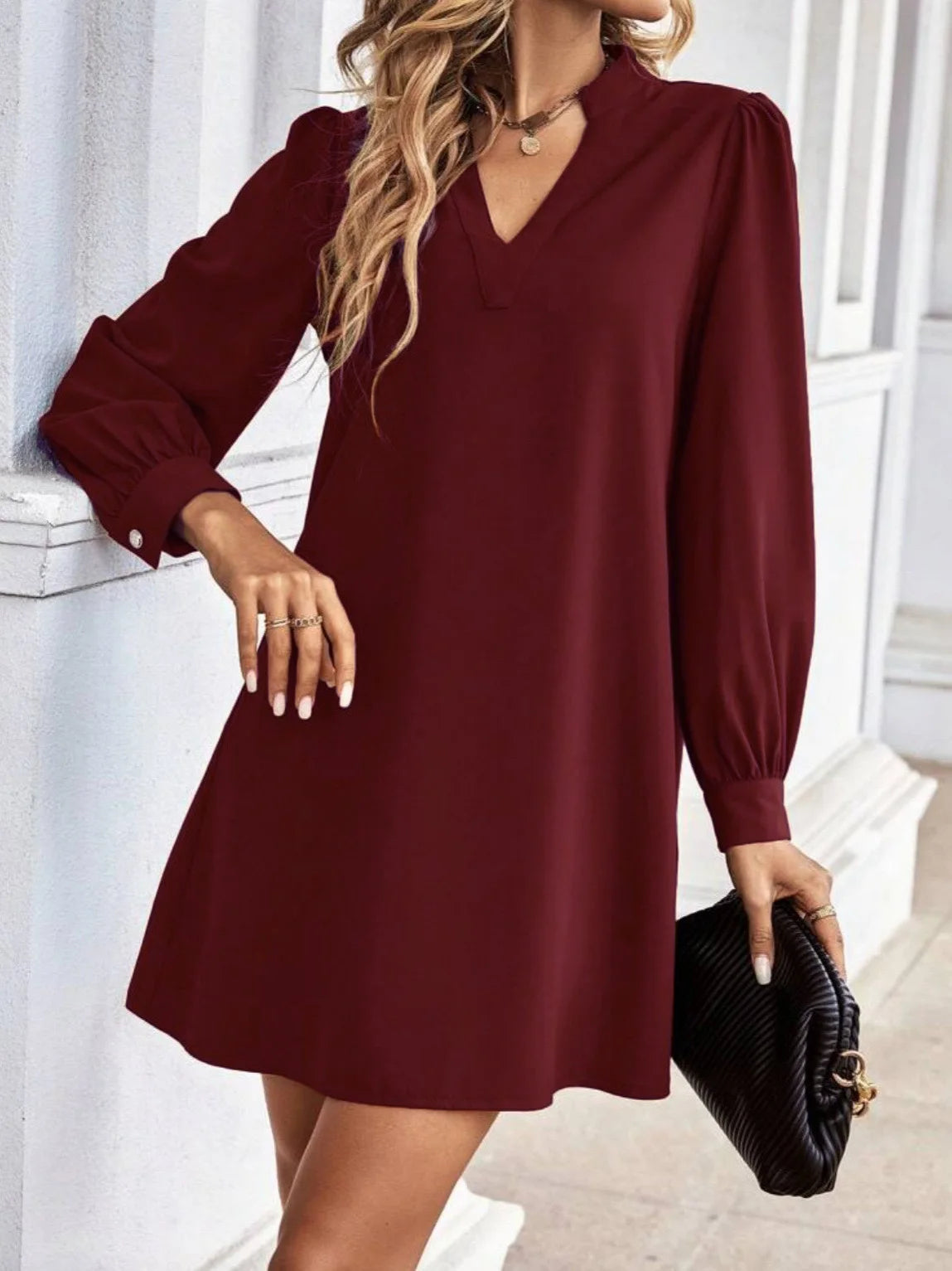 Bureau dame chemise Style robes femmes col en v à manches longues Mini robe printemps automne couleur unie vêtements de travail