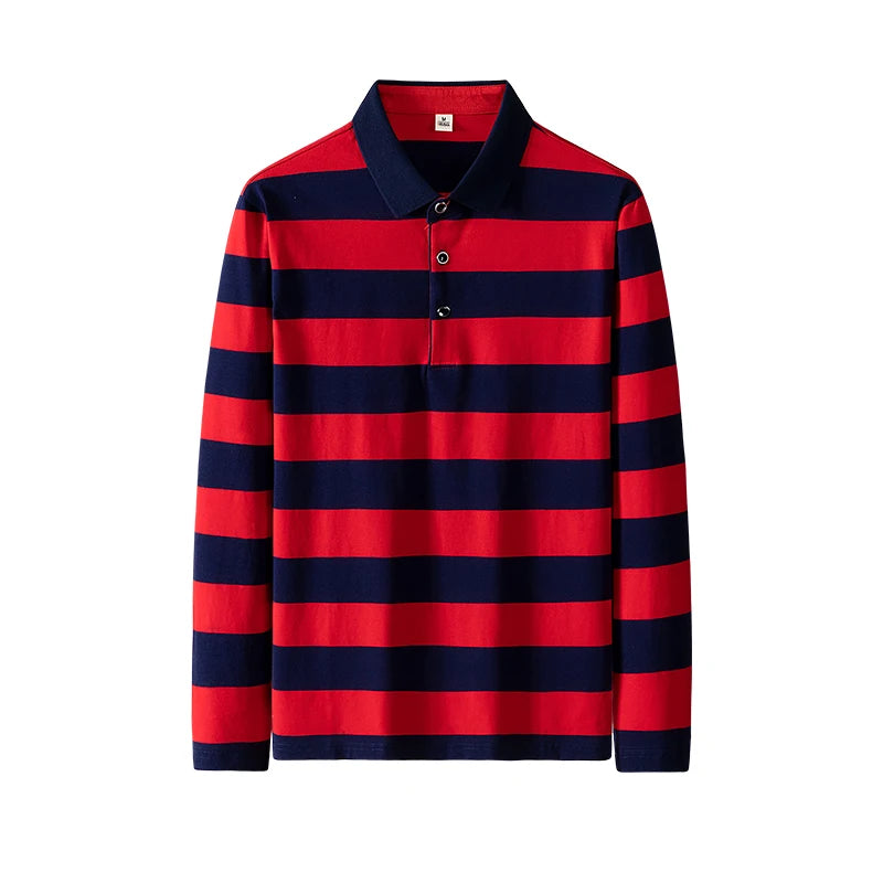 Polo à manches longues brodé en coton pour hommes, t-shirt à rayures, mode décontractée, t-shirt d'affaires, printemps, automne