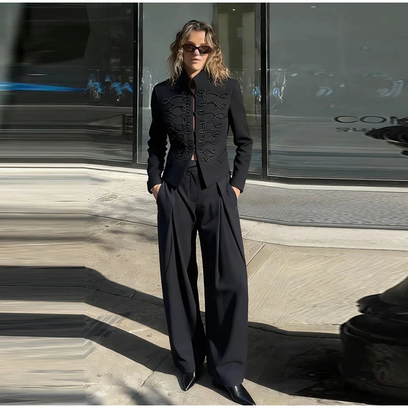 Veste élégante en Satin à boutons grenouille pour femme, col montant, manches longues, Slim, décontractée, manteau de fête de rue, hauts de bureau, printemps 2026