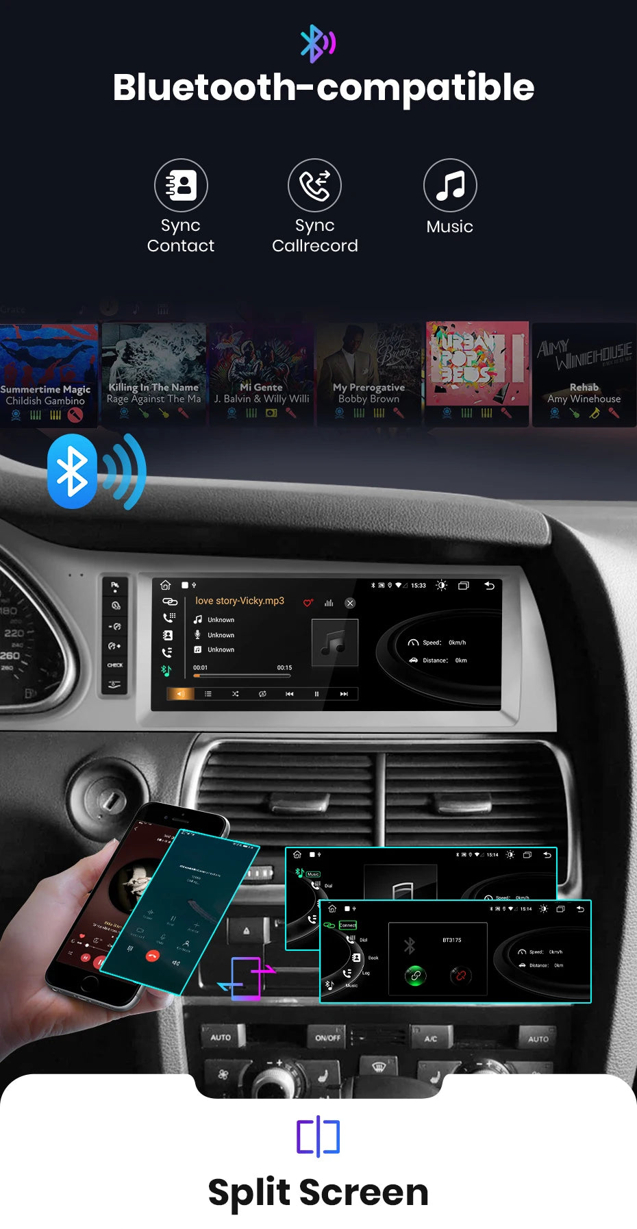 Junsun autoradio sans fil CarPlay Android Auto pour Audi Q7 4L 2006-2015 MMI 2G 3G 8 cœurs 4G WiFi BT GPS écran tactile Autoradio
