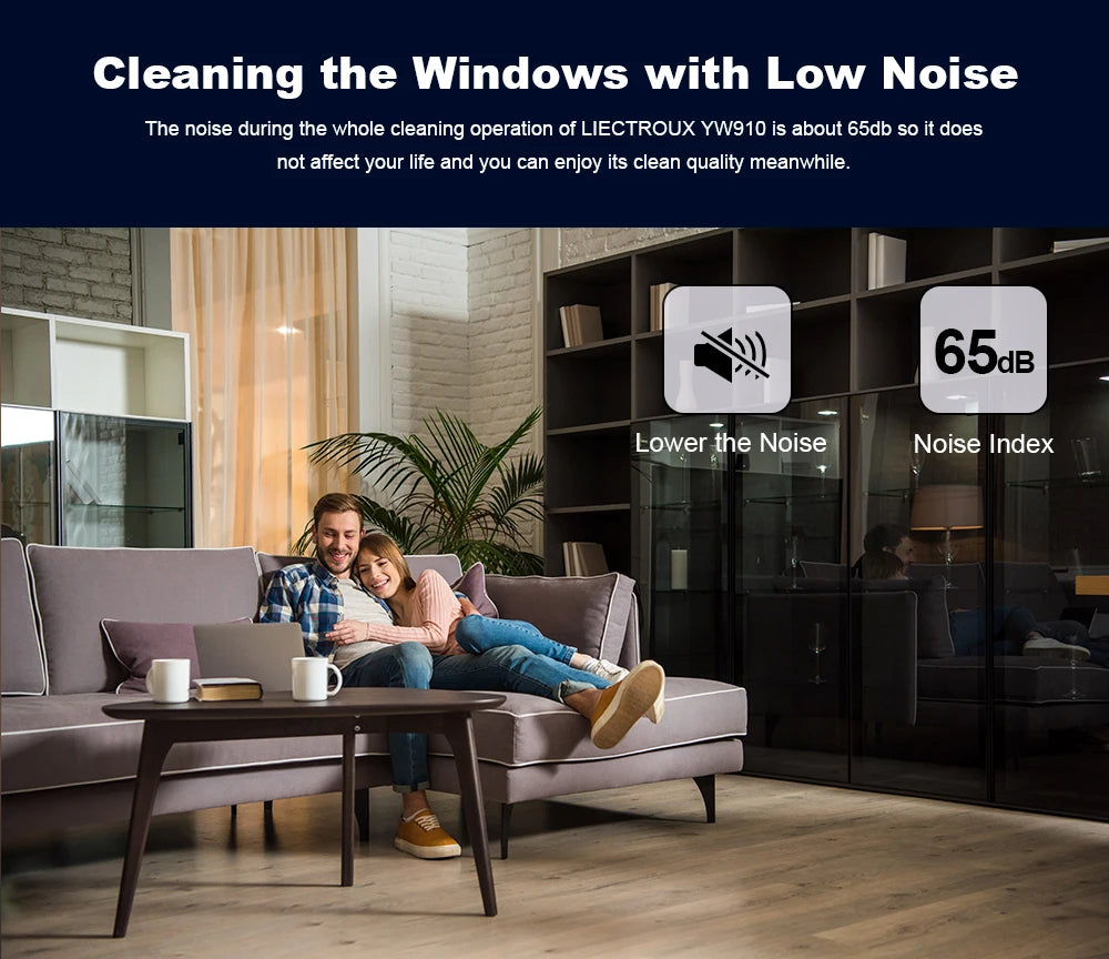 Robô de limpeza de janelas Liectroux YW910, Robot Window Cleaner,Double Pulvérisation d'Eau, Mémoire Intelligente, Aspiration Puissante, Capteur Laser, Robot de Nettoyage de Vitres Murales à Domicile, Contrôle par Applic