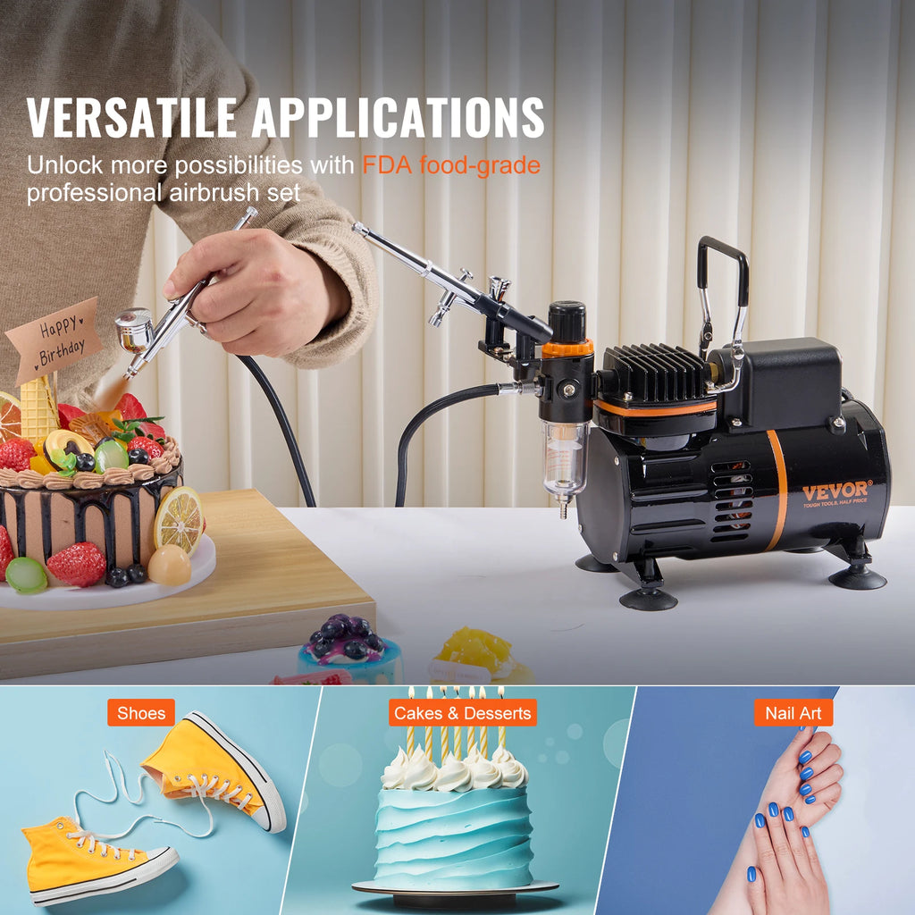SucceBuy Kit d'aérographe, compresseur d'air à double ventilateur Kit de système d'aérographe professionnel aérographes ensemble de brosses de nettoyage de roue de mélange