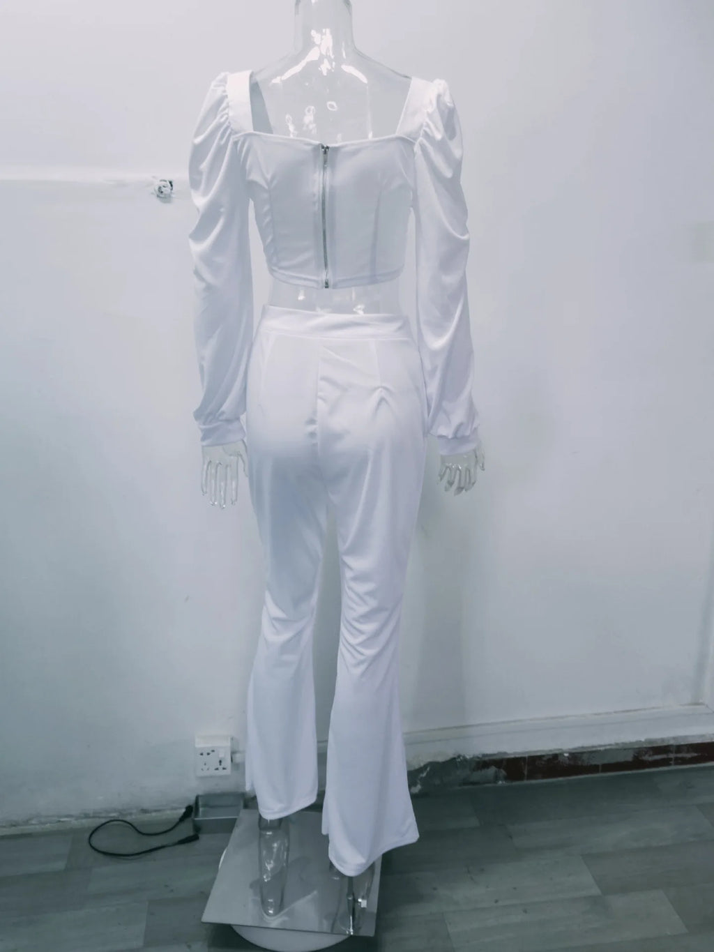 Ensemble haut et pantalon décontracté pour femmes, manches lanternes, manches courtes, épaules dénudées, Sexy, bas de cloche, nouvelle collection printemps automne 2024