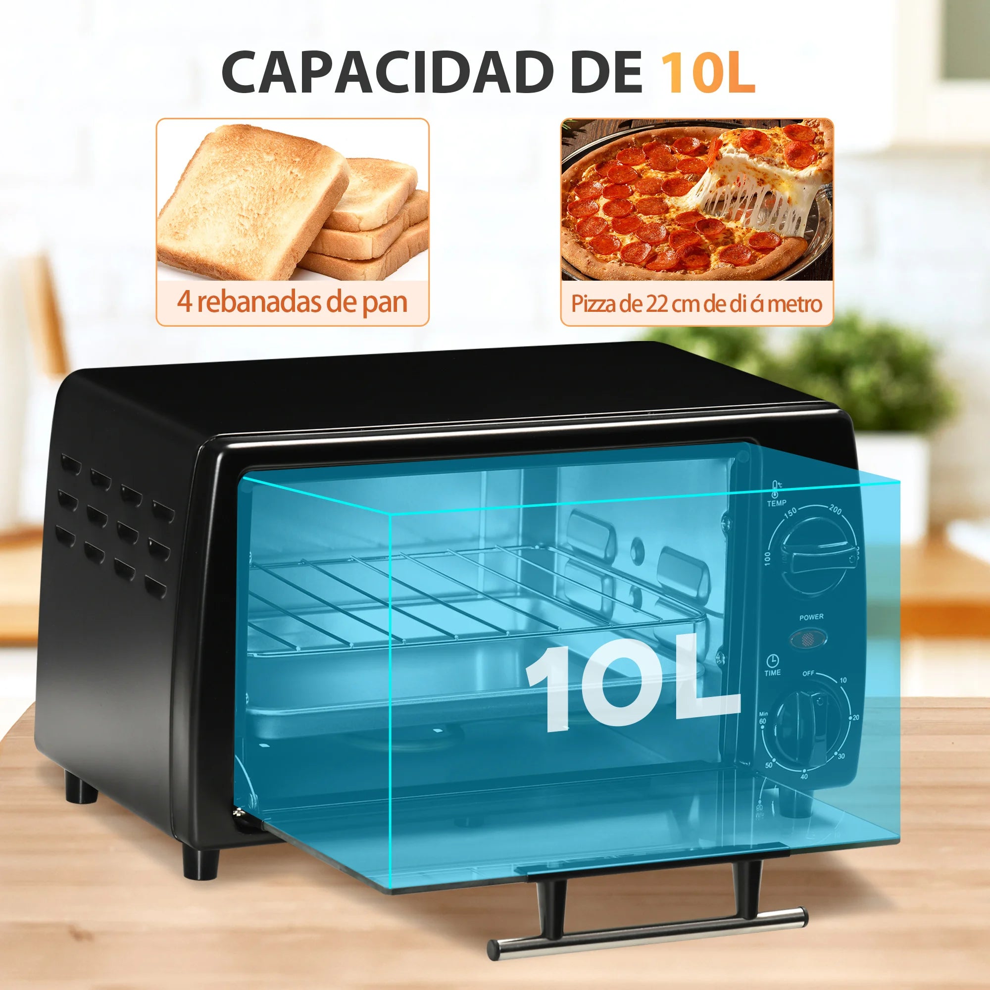 Homcom Four Électrique De Table 10 L 750W Température 230 ℃     36,5X26X22 cm Noir