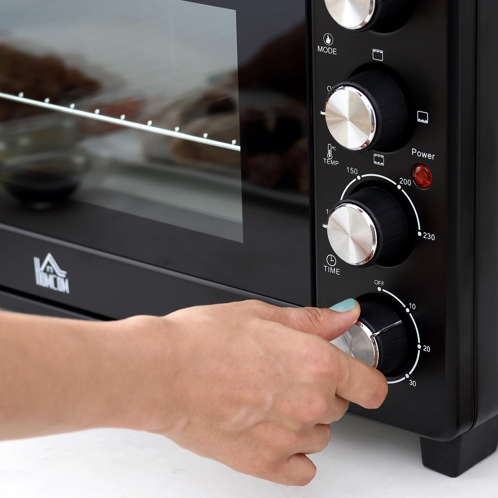 HOMCOM Horno Eléctrico de Sobremesa 32L 1600W con 3 Modos de Calor Temporizador y Temperatura Réglable 52,2x38,1x33,5 cm Noir