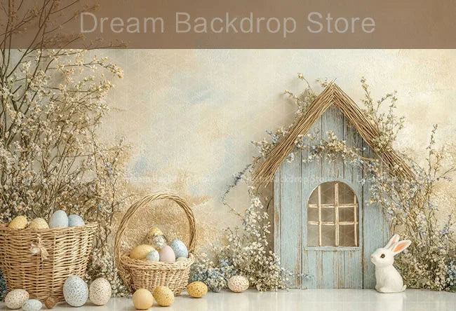 Printemps pâques fond photographie mignon lapin carotte lapin oeuf maison toile de fond décor pour enfants anniversaire gâteau Smash Photo Studio