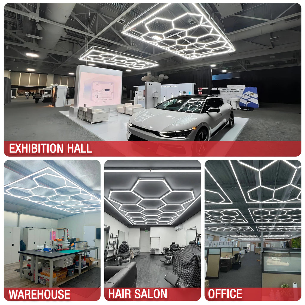 Lumière de Garage hexagonale avec cadre, 15 grilles, entrepôt Local, expédition rapide, lumière Led en nid d'abeille pour atelier, barbier, salle de sport