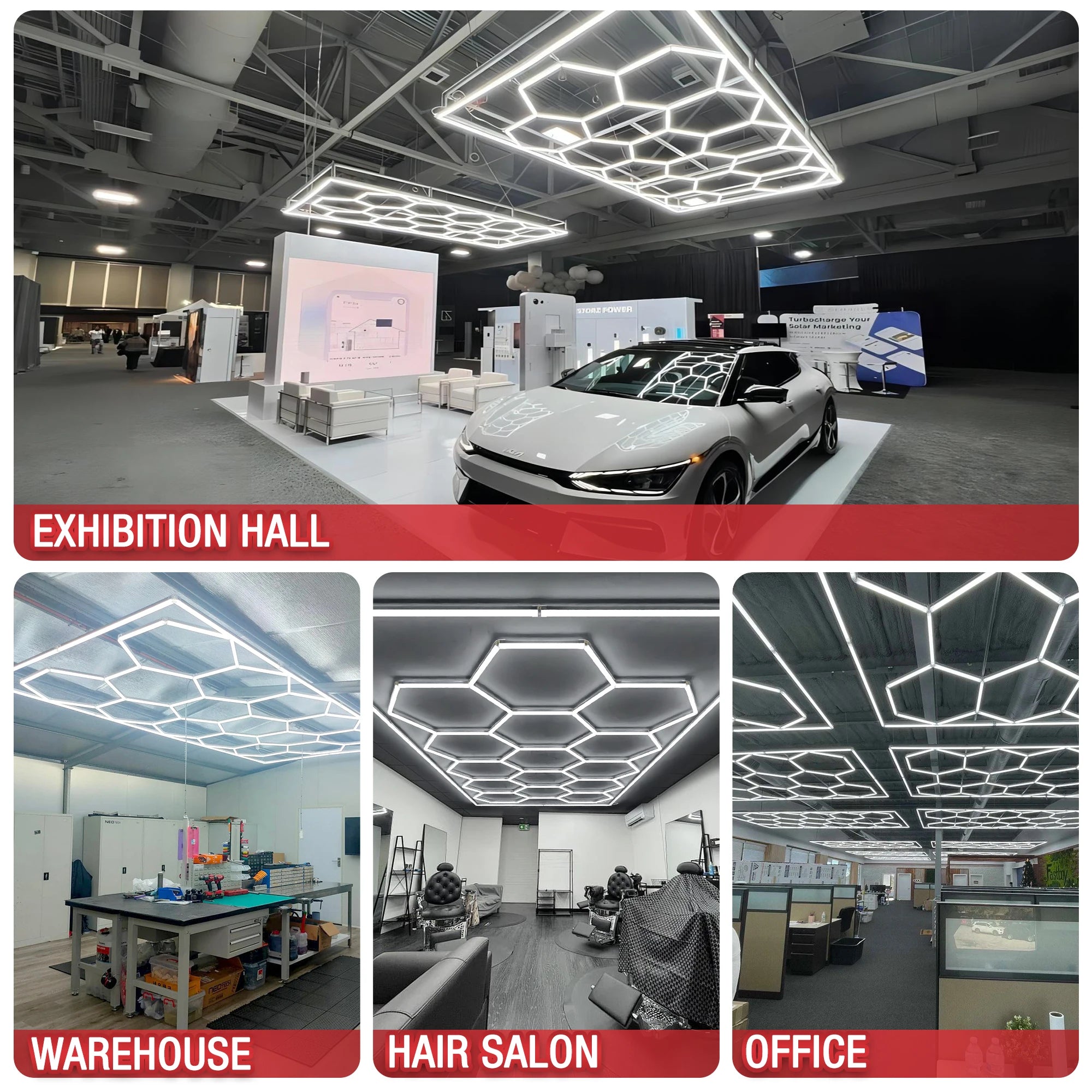 Lumière de Garage hexagonale avec cadre, 15 grilles, entrepôt Local, expédition rapide, lumière Led en nid d'abeille pour atelier, barbier, salle de sport