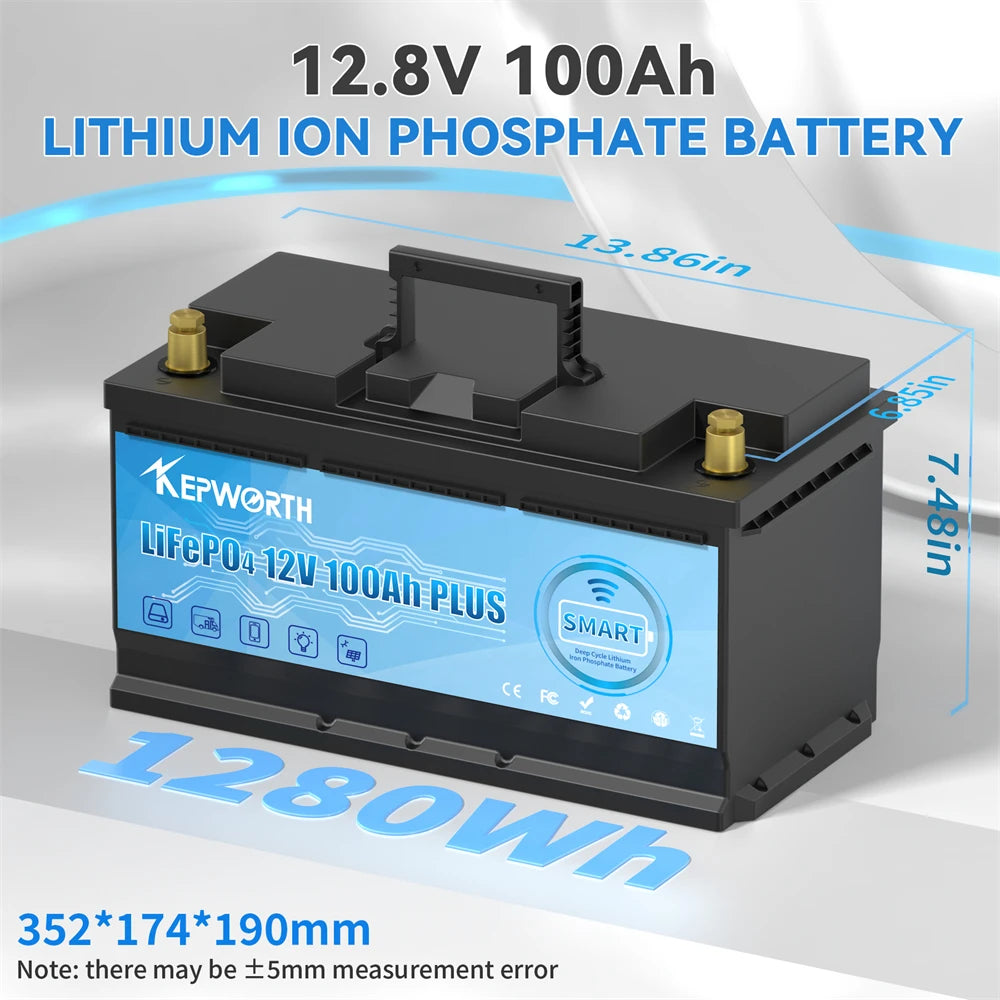 KEPWORTH 12V 100Ah batterie au Lithium fer Phosphate améliorée BMS 6000 Cycles pour camping-car voiturette de Golf tout-terrain hors réseau solaire vent
