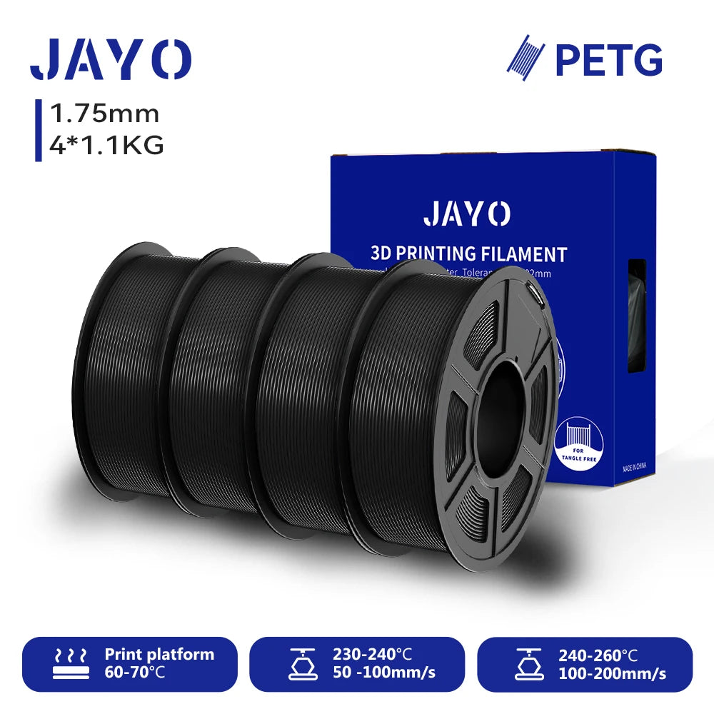 JAYO-Filament PETG pour imprimante 3D FDM, matériel d'impression 3D soigneusement enroulé, 2 rouleaux, 1.75mm, 2.2kg par ensemble