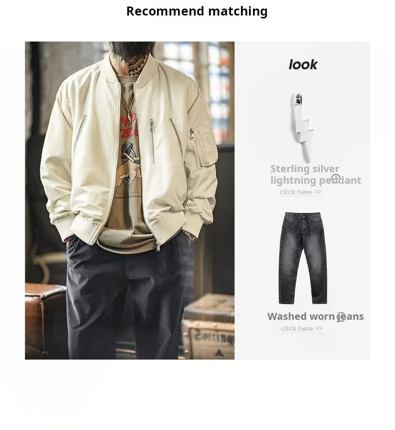 Maden – veste de pilote Vintage L2B pour hommes, blanche, légère, bombardier de vol, courte, fermeture éclair, manteau de Baseball décontracté pour printemps et automne