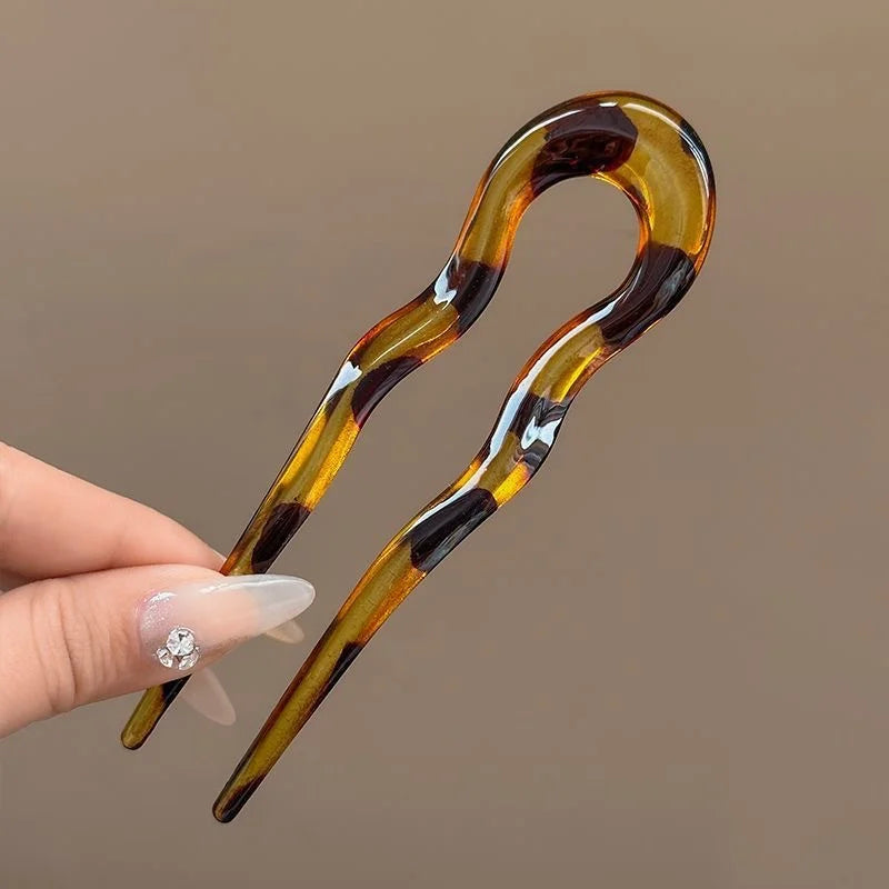 Fourchette à cheveux en forme de U, épingle à cheveux en acétate d'écaille de tortue en acrylique, couvre-chef géométrique, bâtons pour femmes et filles, accessoires pour cheveux