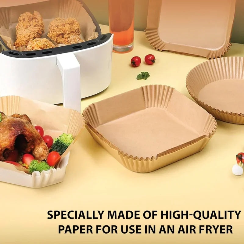 Doublures antiadhésives pour friteuse à Air, 100 pièces, papier parchemin étanche à l'huile, cuisson, rôtissage au micro-ondes, accessoires pour friteuse à Air prédécoupée