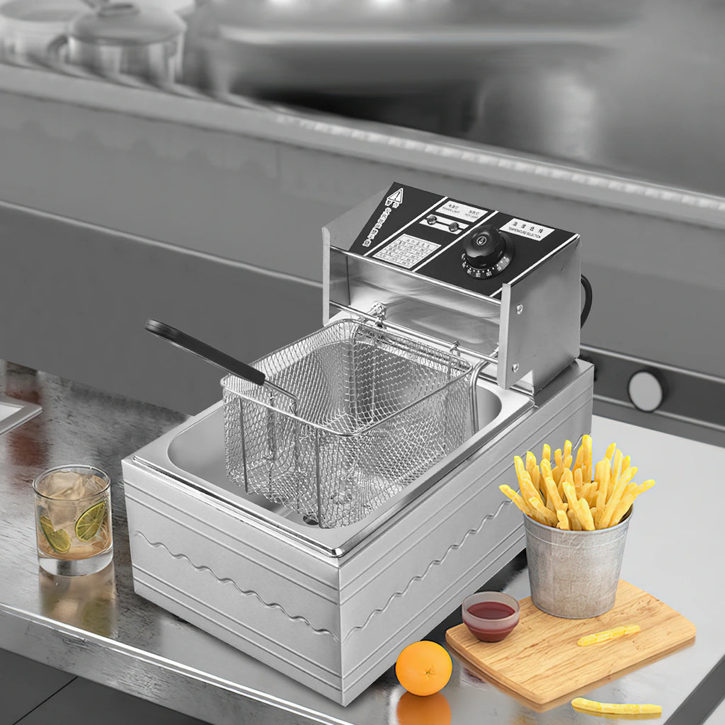 Friteuse électrique 6L en acier inoxydable avec panier pour poulet frit et frites, avec contrôle du temps et de la température