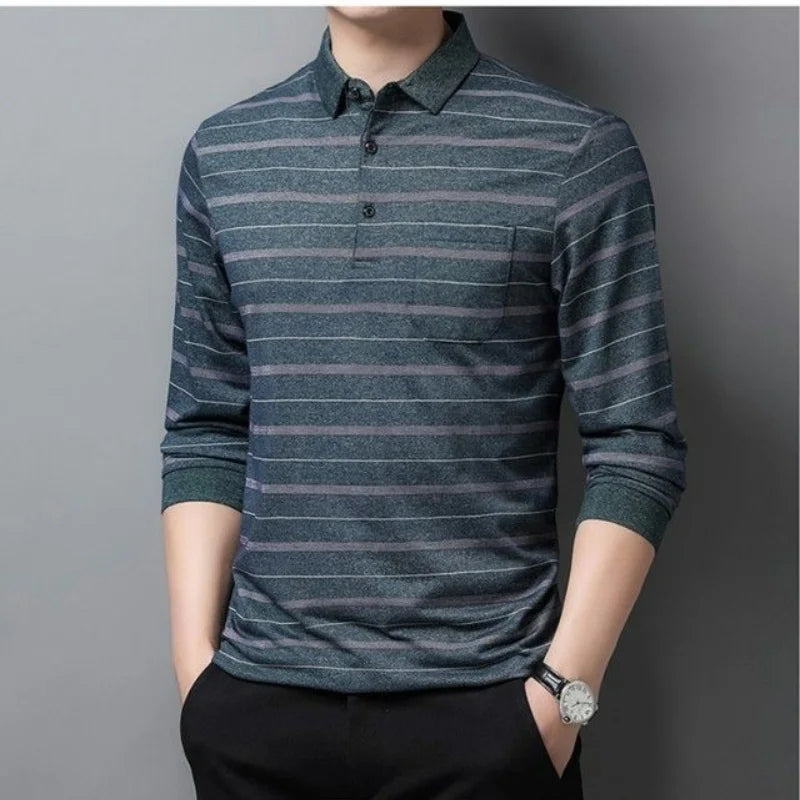 Polos rayés à manches longues pour hommes, Streetwear décontracté, Vêtements d'affaires, Mode coréenne, Polyvalent, Nouveau, Automne, Printemps