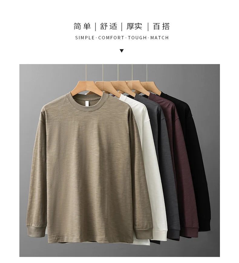 DUKEEN t-shirts à manches longues en coton flammé lourd pour hommes printemps et automne sous-vêtements respirants en pur coton vêtements pour hommes