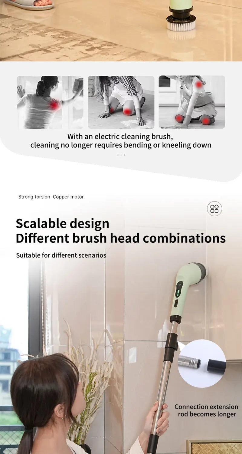 Brosse de nettoyage électrique multi-outils multifonctionnelle, pour le nettoyage rotatif de salle de bain, de cuisine, de toilettes et d'automobile.