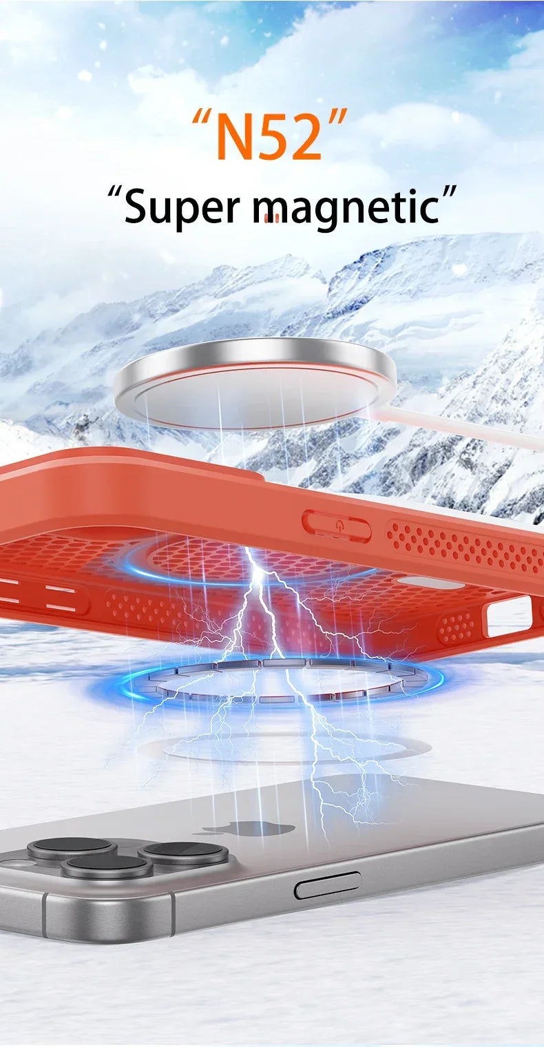 Coque de téléphone à Dissipation thermique et rafraîchissante, étui magnétique arrière rigide et respirant pour iPhone 17 16 15 14 13 12 11 Pro Max Plus pour Magsafe