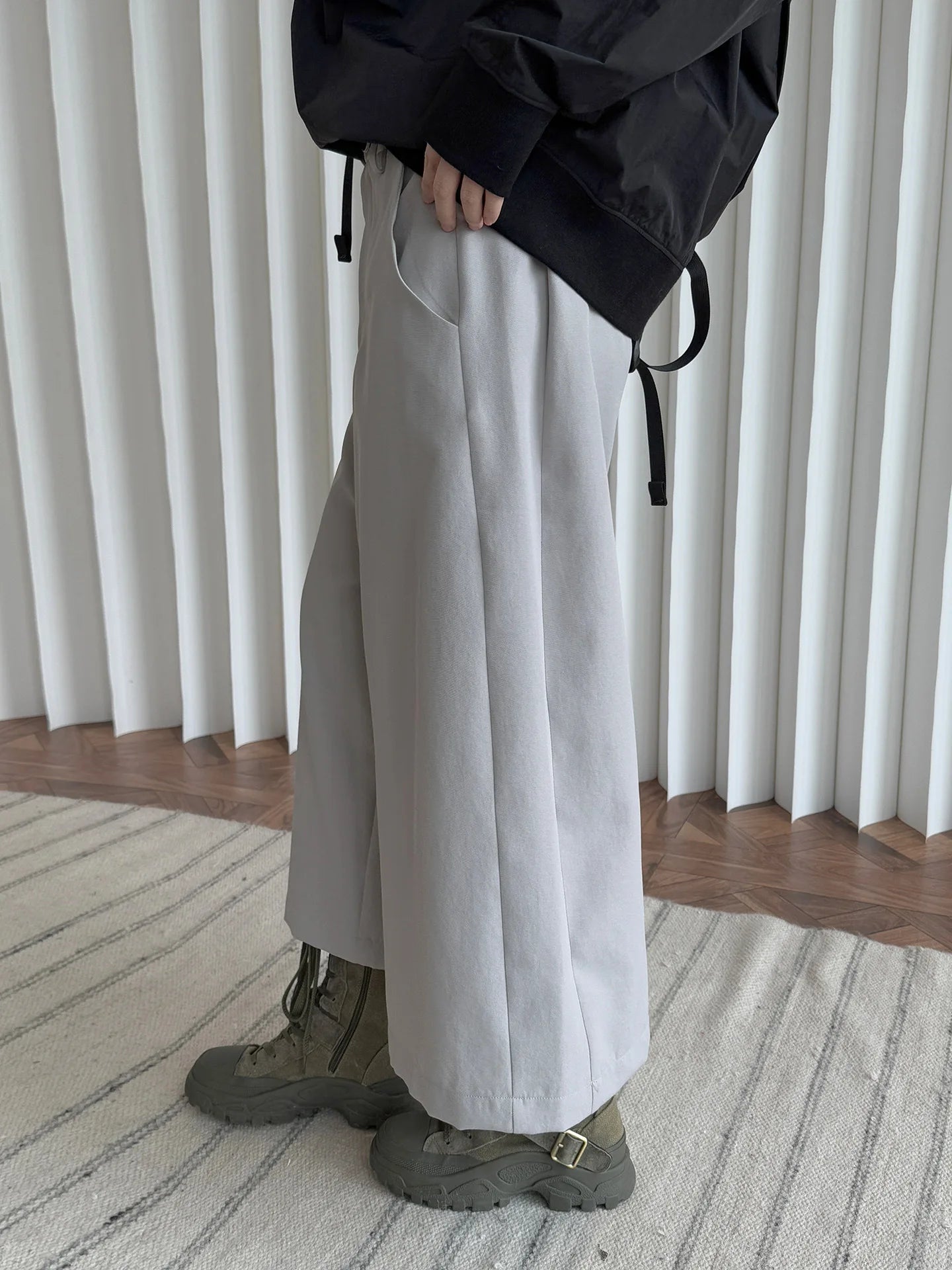 Pantalon de printemps taille haute à jambes larges pour femmes, décontracté, couleur unie, coupe ample