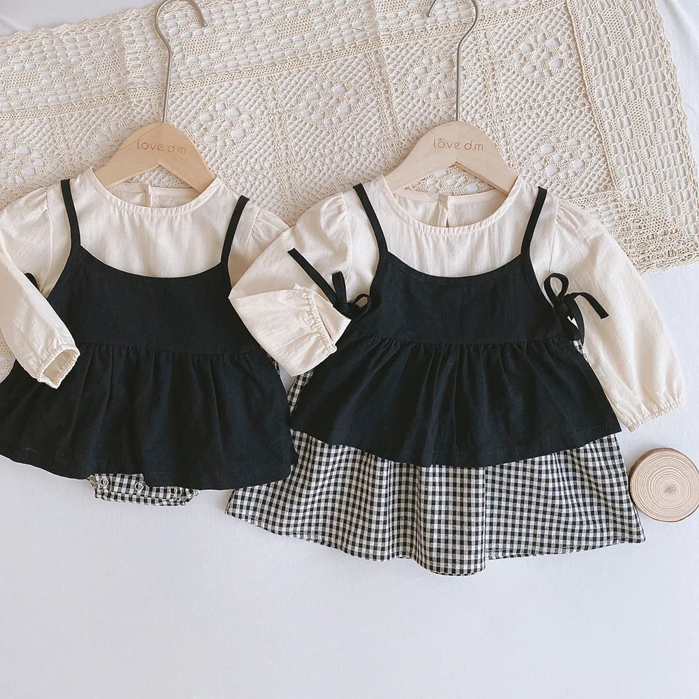 Melario printemps bébé Plaid salopette robe costume bébé une pièce barboteuse ramper vêtements soeur costume fille vêtements bébé filles robes