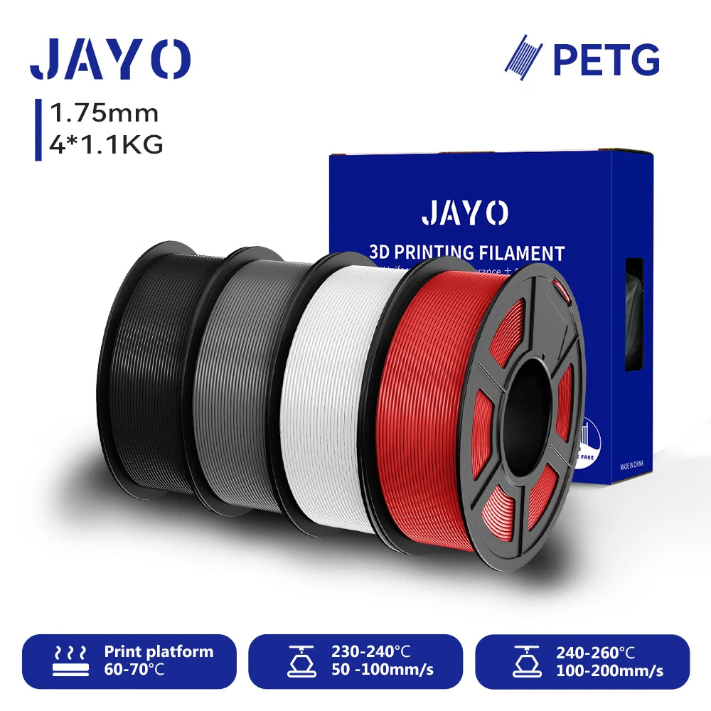 JAYO-Filament PETG pour imprimante 3D FDM, matériel d'impression 3D soigneusement enroulé, 2 rouleaux, 1.75mm, 2.2kg par ensemble