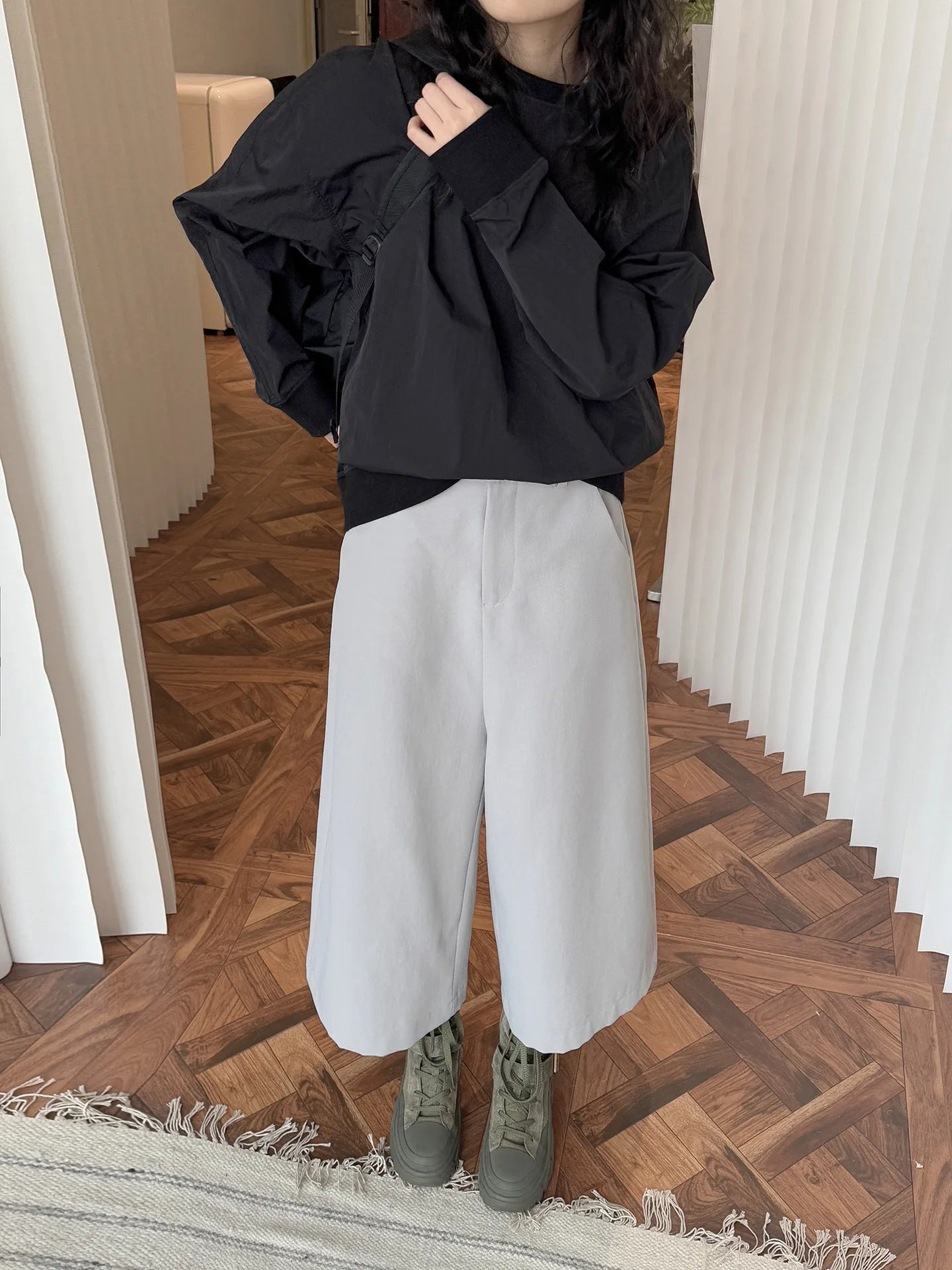 Pantalon de printemps taille haute à jambes larges pour femmes, décontracté, couleur unie, coupe ample