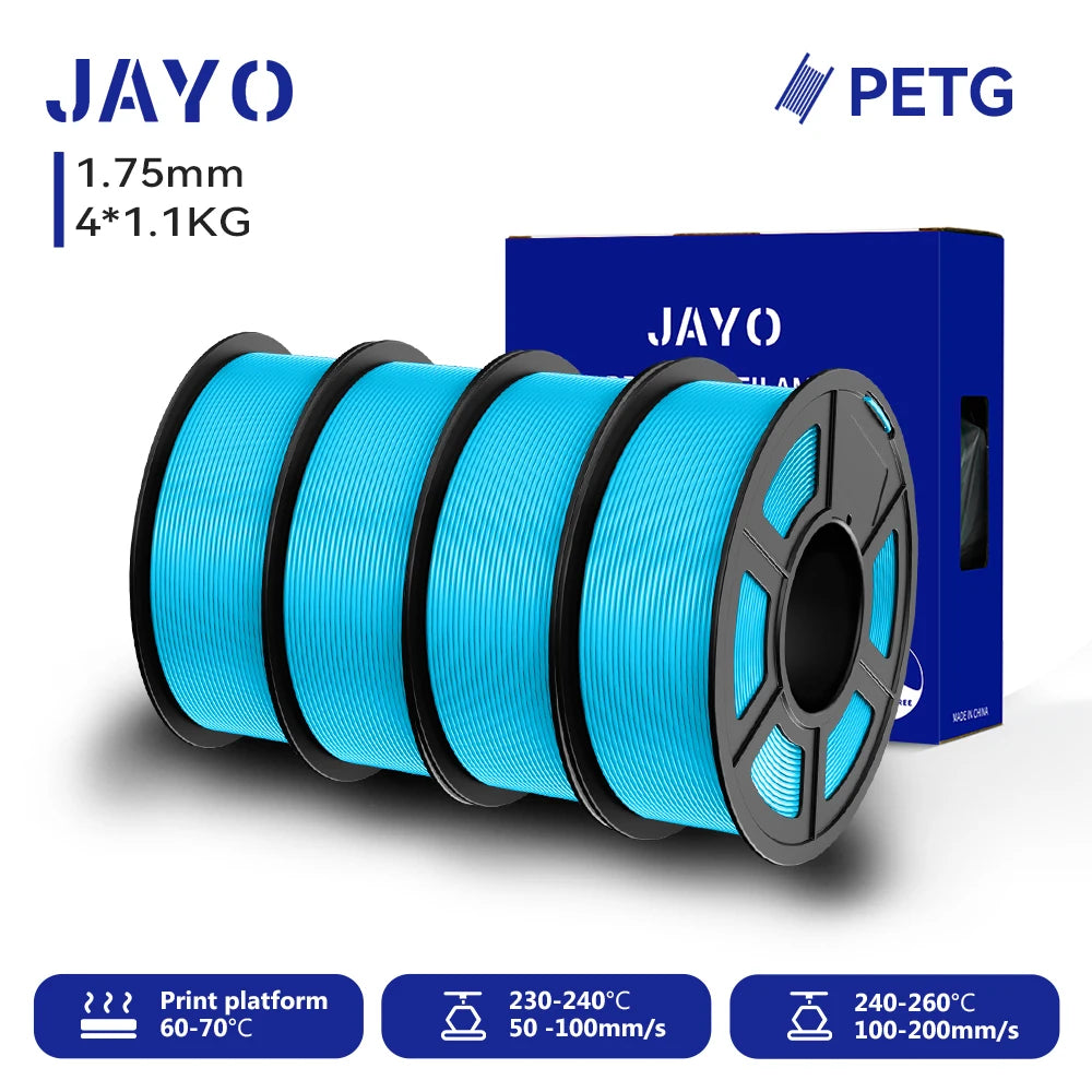 JAYO-Filament PETG pour imprimante 3D FDM, matériel d'impression 3D soigneusement enroulé, 2 rouleaux, 1.75mm, 2.2kg par ensemble