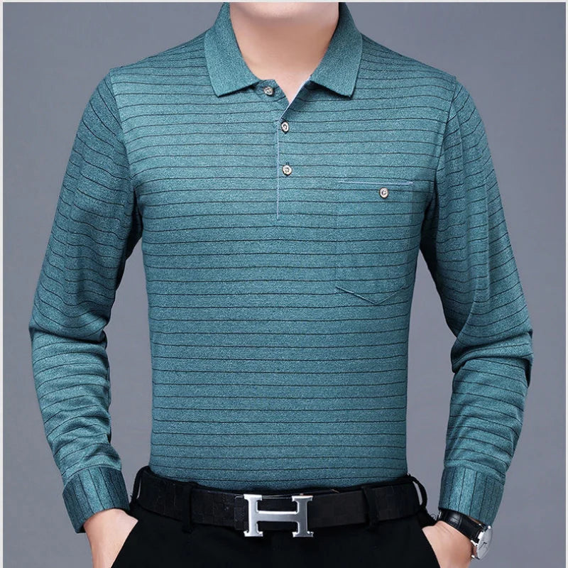 Polos rayés à manches longues pour hommes, Streetwear décontracté, Vêtements d'affaires, Mode coréenne, Polyvalent, Nouveau, Automne, Printemps