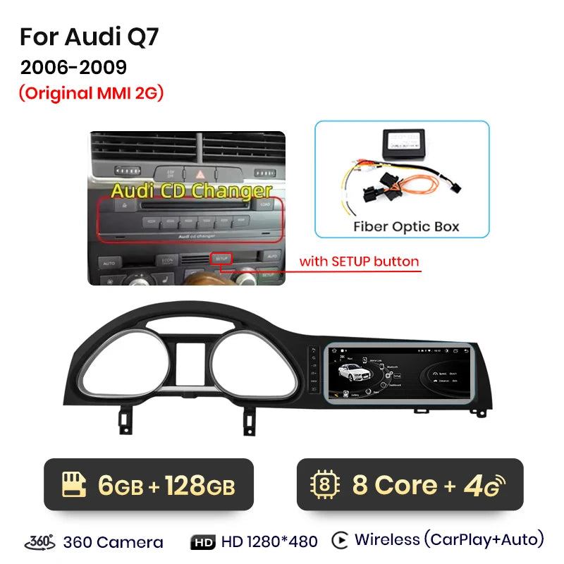 Junsun autoradio sans fil CarPlay Android Auto pour Audi Q7 4L 2006-2015 MMI 2G 3G 8 cœurs 4G WiFi BT GPS écran tactile Autoradio