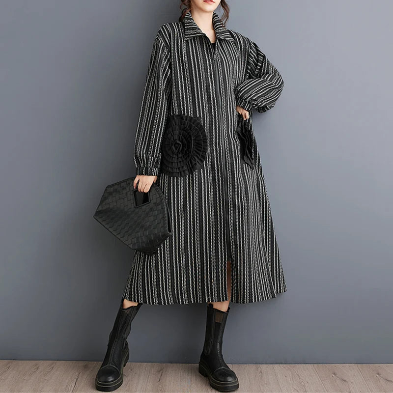Manteau long à rayures vintage pour femmes, cardigan à fleurs patchwork, décontracté, printemps, automne, 2025