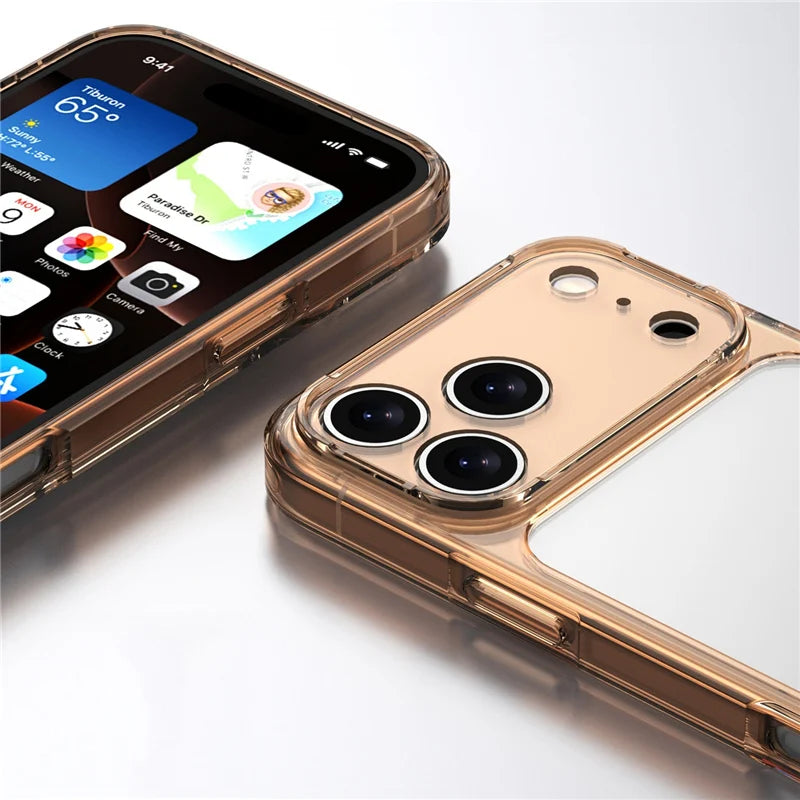 Coque de protection transparente antichoc de luxe pour iPhone 17 Air, 17, 17 Pro, 17 Pro Max – Housse arrière rigide hybride transparente en TPU+PC