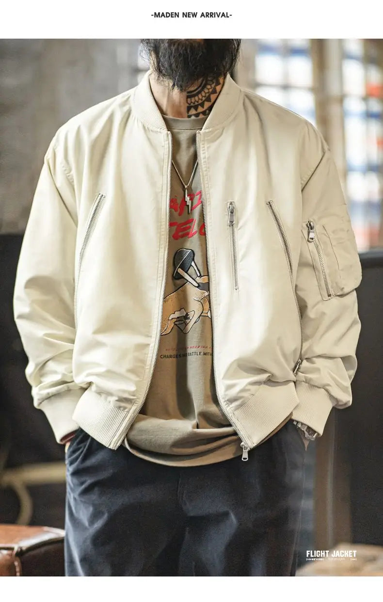 Maden – veste de pilote Vintage L2B pour hommes, blanche, légère, bombardier de vol, courte, fermeture éclair, manteau de Baseball décontracté pour printemps et automne
