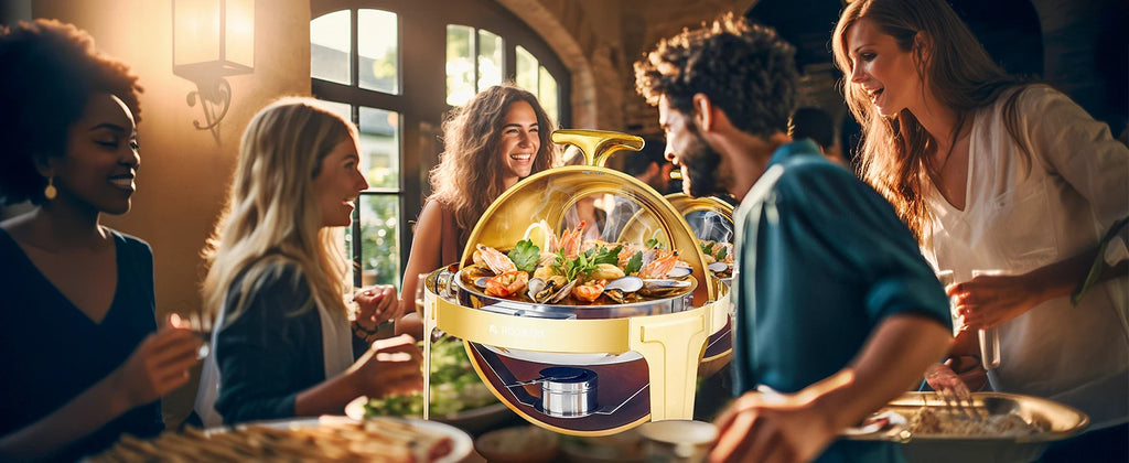 ROOMARK – ensemble de Buffet à réchaud 9QT, chauffe-catering en acier inoxydable de haute qualité, ensemble complet avec cadre épais pour fête de mariage