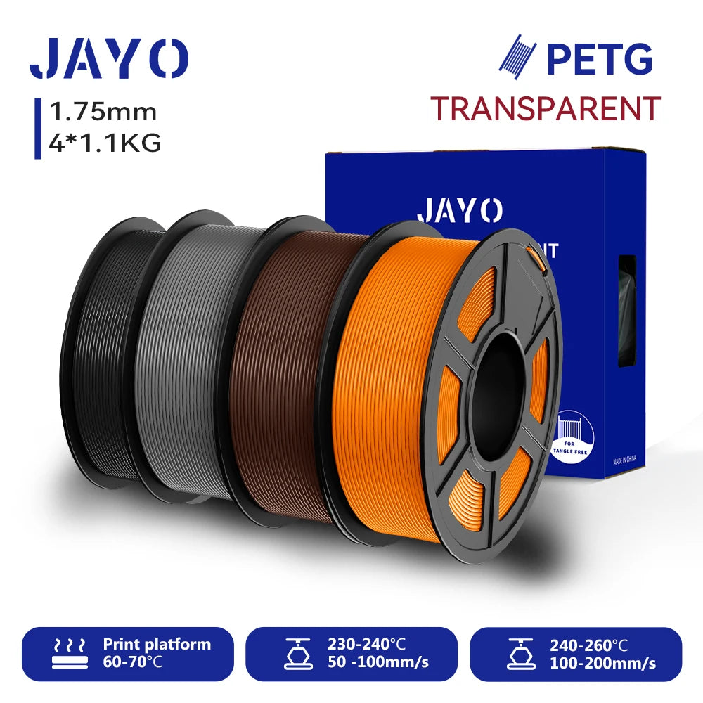 JAYO-Filament PETG pour imprimante 3D FDM, matériel d'impression 3D soigneusement enroulé, 2 rouleaux, 1.75mm, 2.2kg par ensemble
