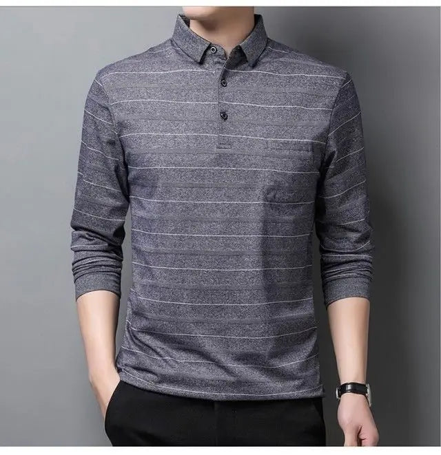 Polos rayés à manches longues pour hommes, Streetwear décontracté, Vêtements d'affaires, Mode coréenne, Polyvalent, Nouveau, Automne, Printemps