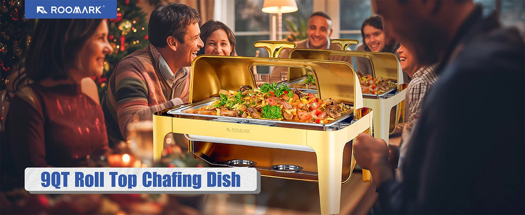 ROOMARK – ensemble de Buffet à réchaud 9QT, chauffe-catering en acier inoxydable de haute qualité, ensemble complet avec cadre épais pour fête de mariage